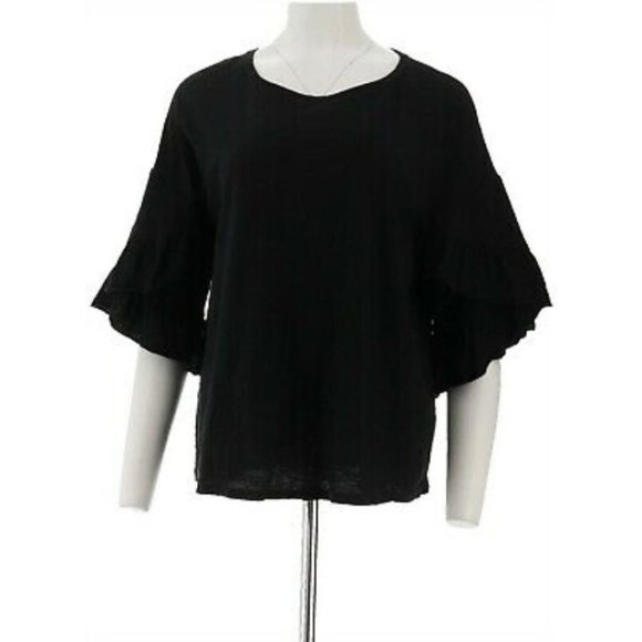 Vince Camuto Drop Shoulder Slub Blouse Small Black - Picture 2 of 4